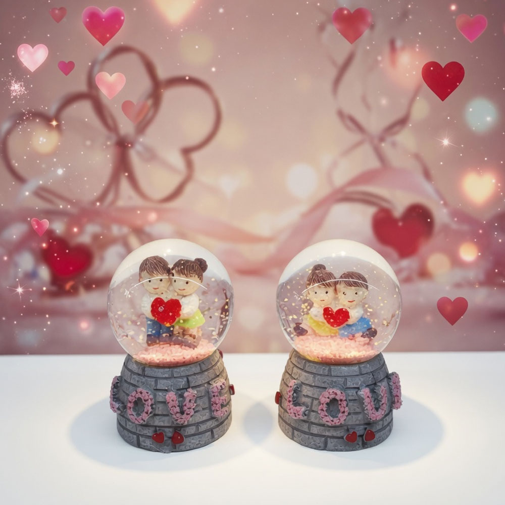Işıklı Mini Kar Küresi - Love Tasarımlı - Pilli - Romantik Hediyelik - Dekoratif Obje