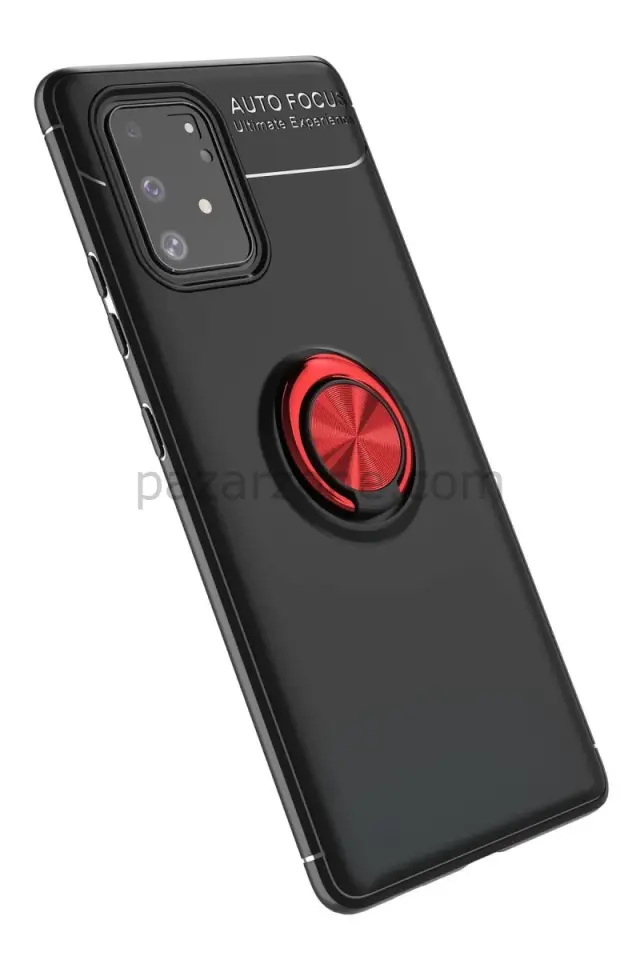 Newface Samsung Galaxy A91 / S10 Lite Kılıf Range Yüzüklü Silikon - Siyah-Kırmızı