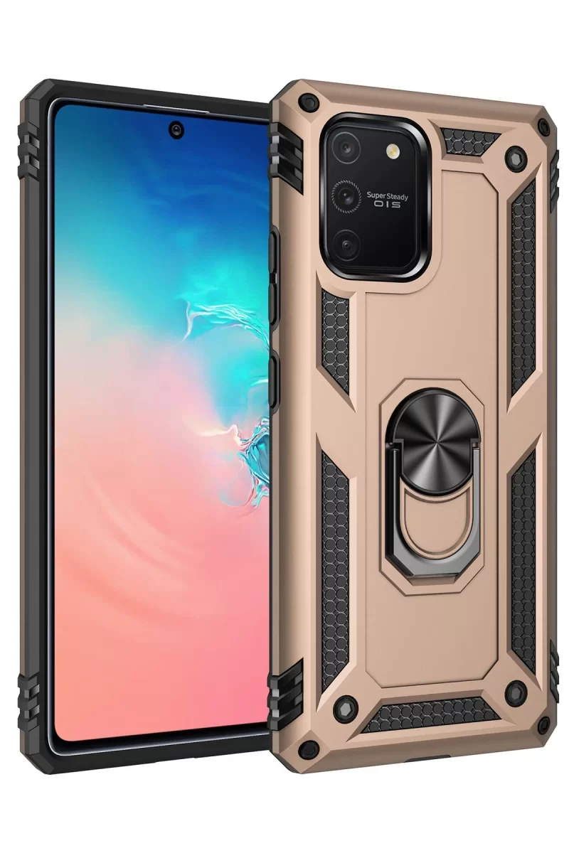 Newface Samsung Galaxy A91 / S10 Lite Kılıf Sofya Yüzüklü Silikon Kapak - Gold