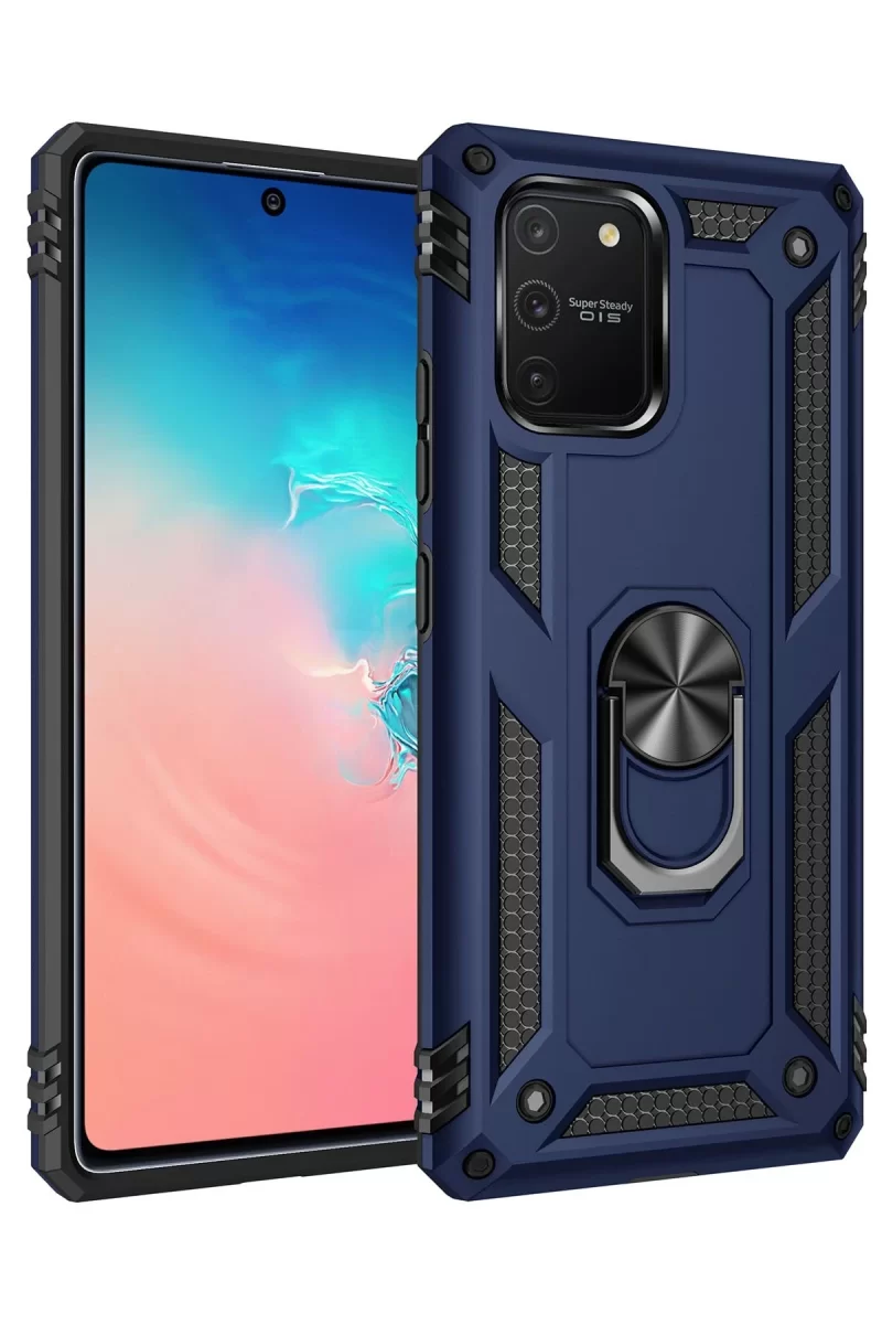 Newface Samsung Galaxy A91 / S10 Lite Kılıf Sofya Yüzüklü Silikon Kapak - Lacivert