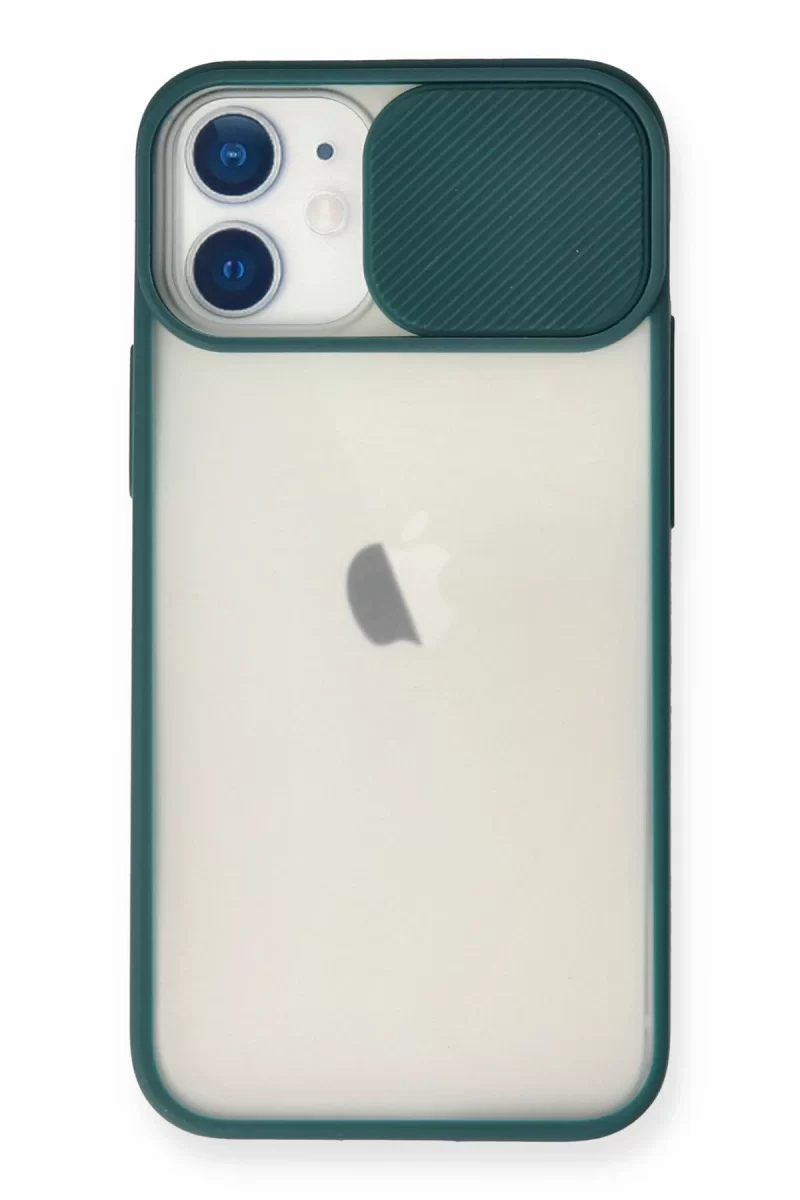 Newface Apple iPhone 11 Kılıf Palm Buzlu Kamera Sürgülü Silikon - Yeşil