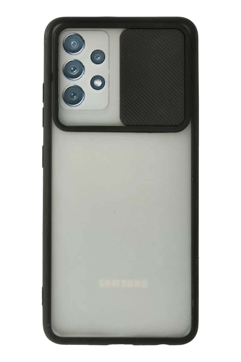Newface Samsung Galaxy A72 Kılıf Palm Buzlu Kamera Sürgülü Silikon - Siyah