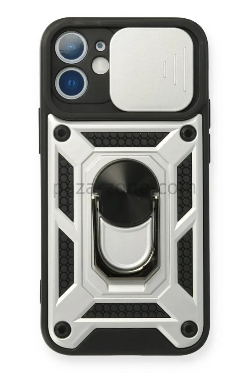 Newface Apple iPhone 11 Kılıf Pars Lens Yüzüklü Silikon - Gümüş
