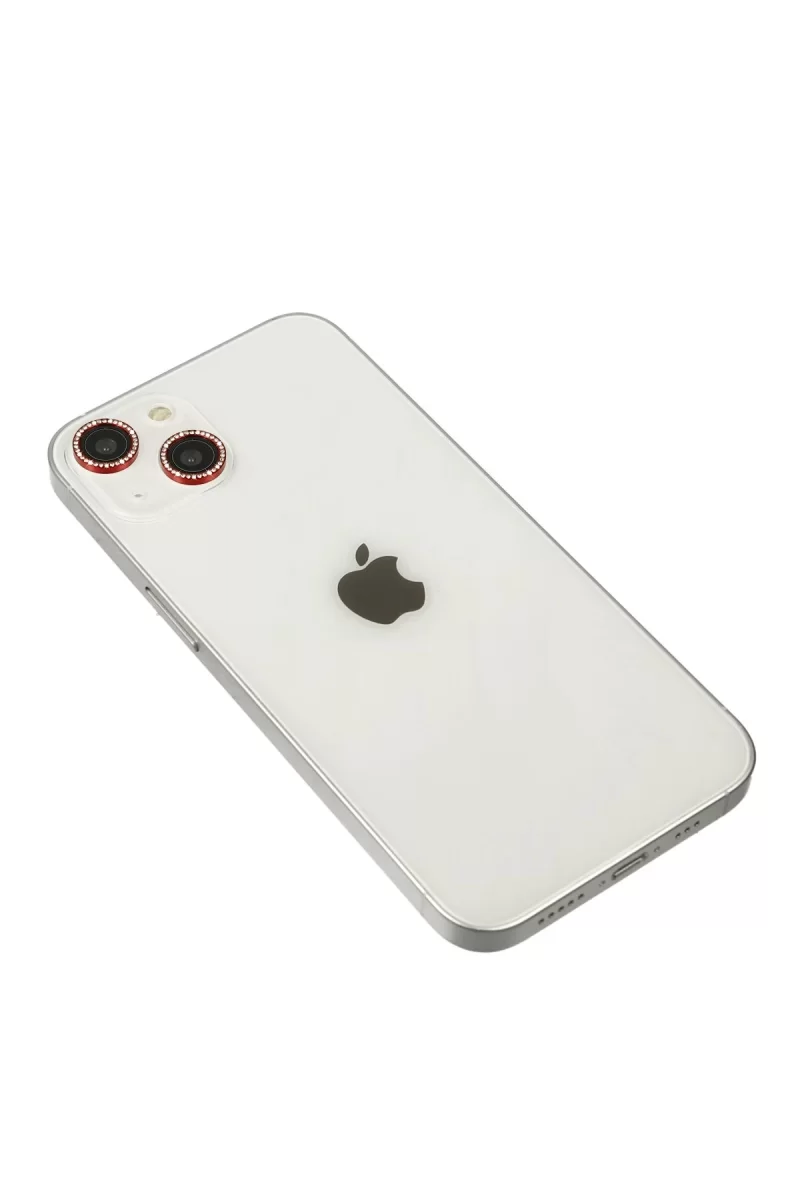 Newface Apple iPhone 14 Diamond Kamera Lens - Kırmızı