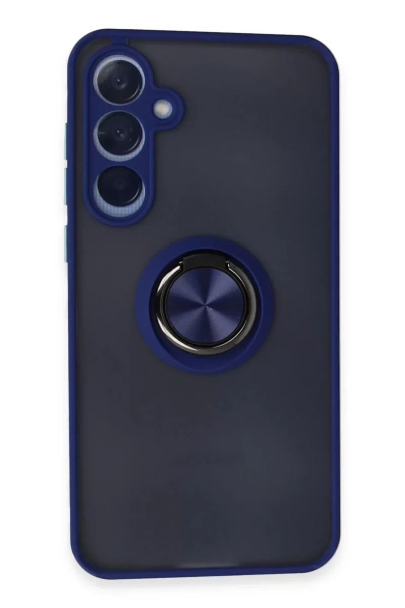 Newface Samsung Galaxy A35 5G Kılıf Montreal Yüzüklü Silikon Kapak - Lacivert