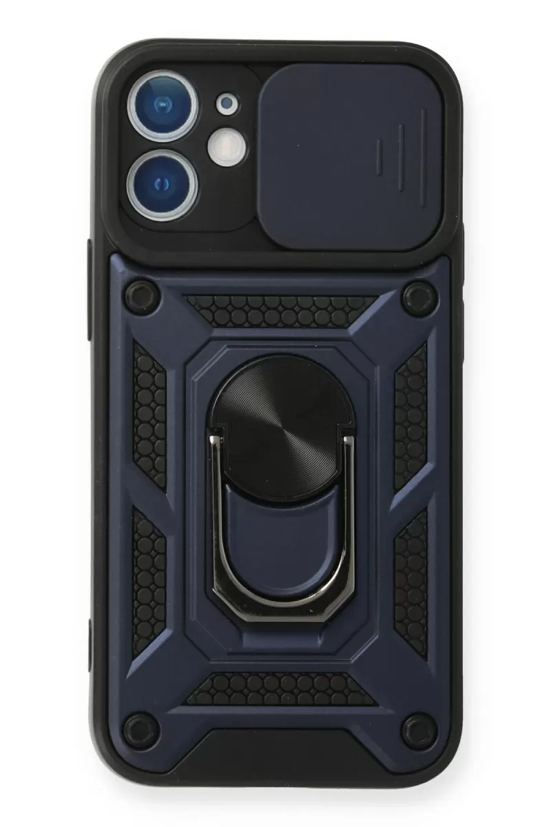 Newface Apple iPhone 11 Kılıf Pars Lens Yüzüklü Silikon - Lacivert