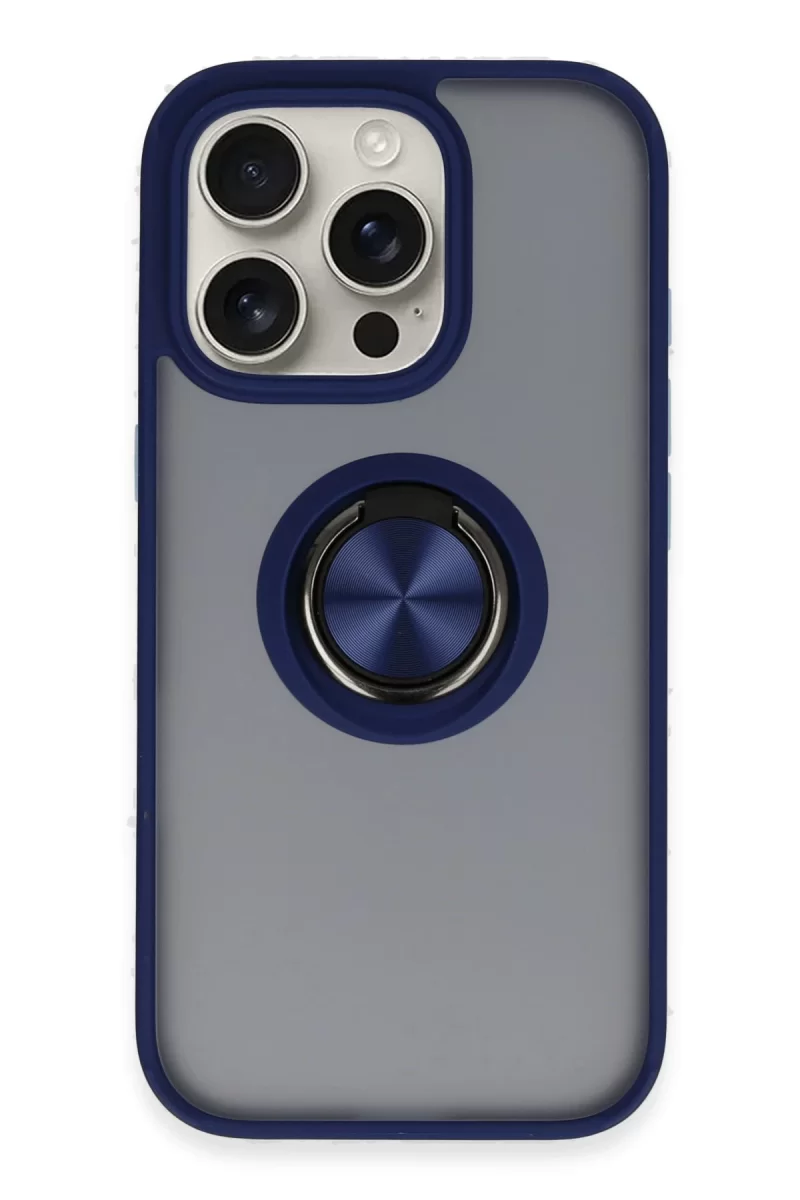 Newface Apple iPhone 16 Pro Kılıf Montreal Yüzüklü Silikon Kapak - Lacivert