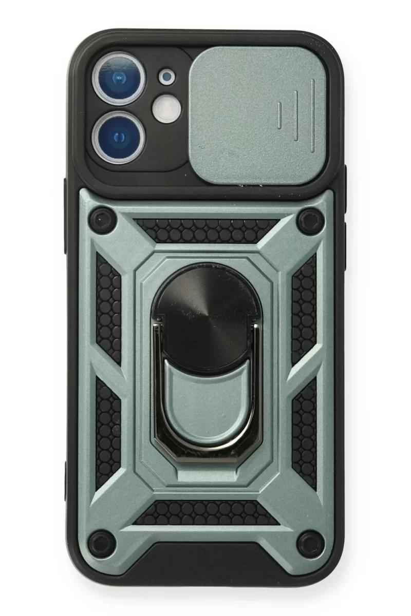 Newface Apple iPhone 11 Kılıf Pars Lens Yüzüklü Silikon - Yeşil
