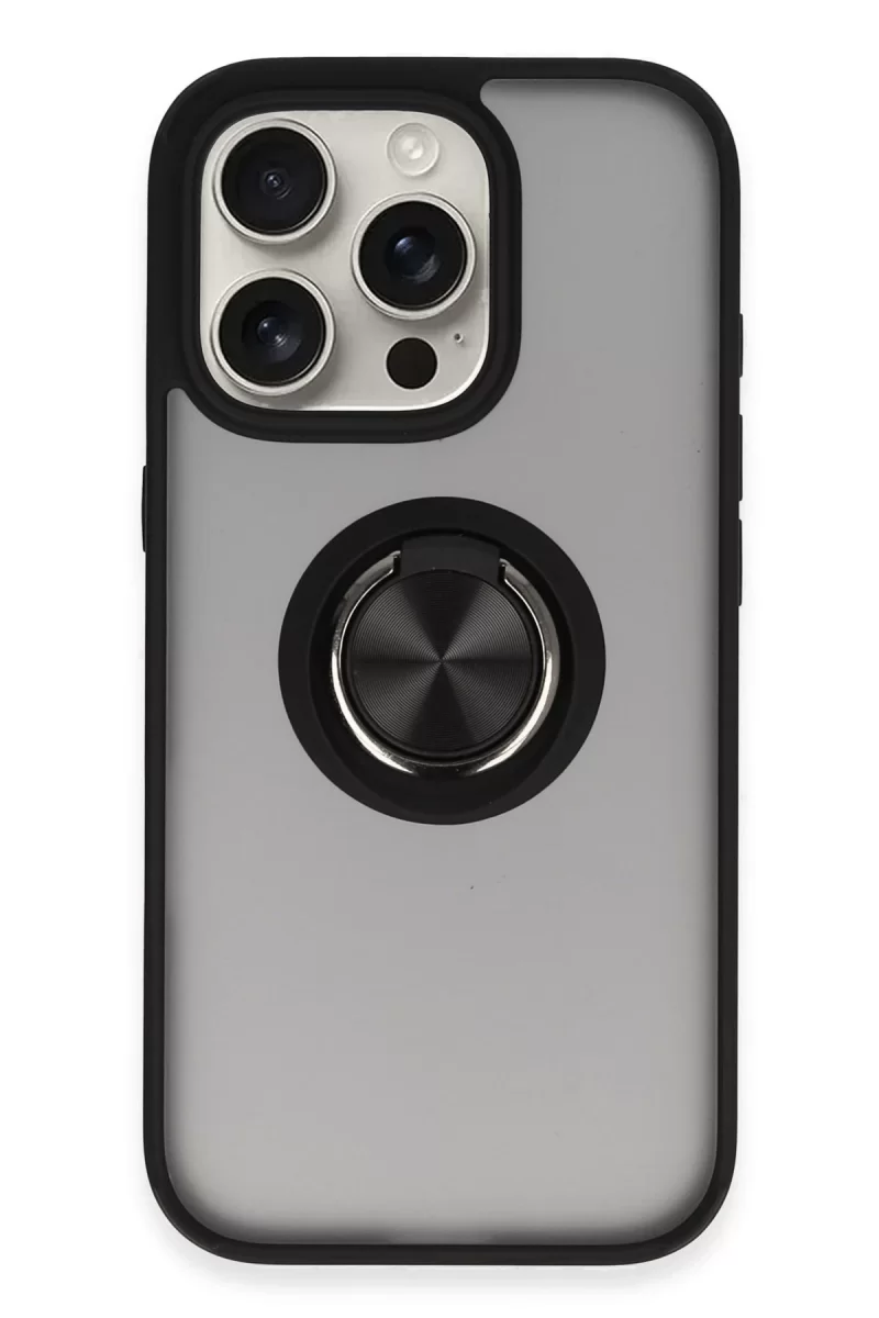 Newface Apple iPhone 16 Pro Kılıf Montreal Yüzüklü Silikon Kapak - Siyah