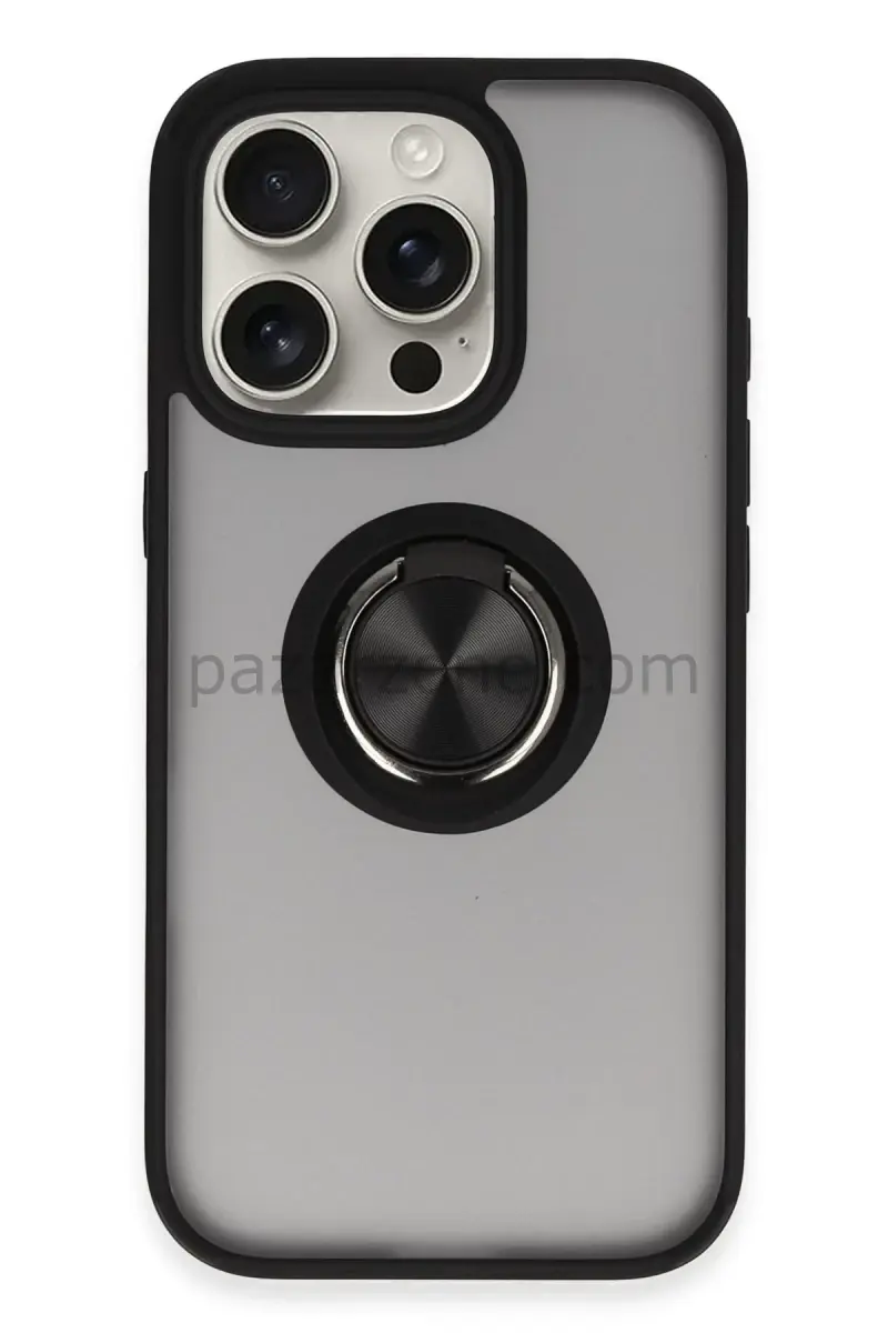 Newface Apple iPhone 16 Pro Kılıf Montreal Yüzüklü Silikon Kapak - Siyah