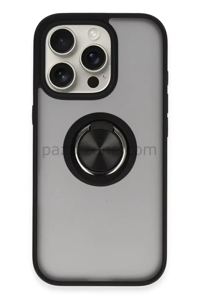 Newface Apple iPhone 16 Pro Kılıf Montreal Yüzüklü Silikon Kapak - Siyah
