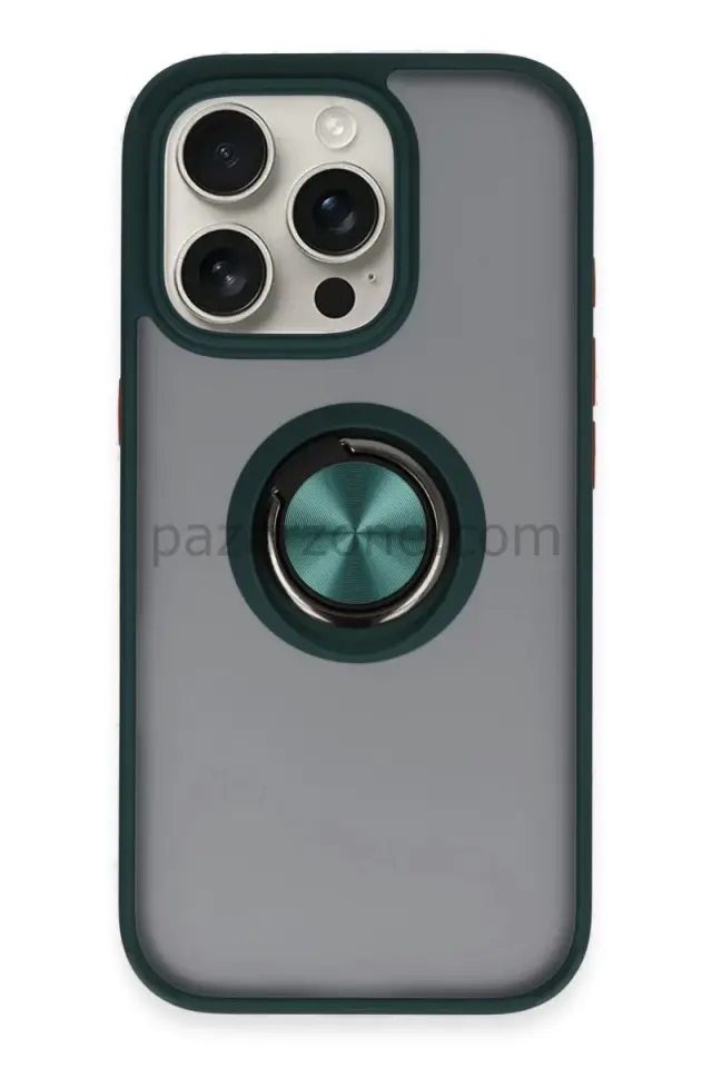 Newface Apple iPhone 16 Pro Kılıf Montreal Yüzüklü Silikon Kapak - Yeşil