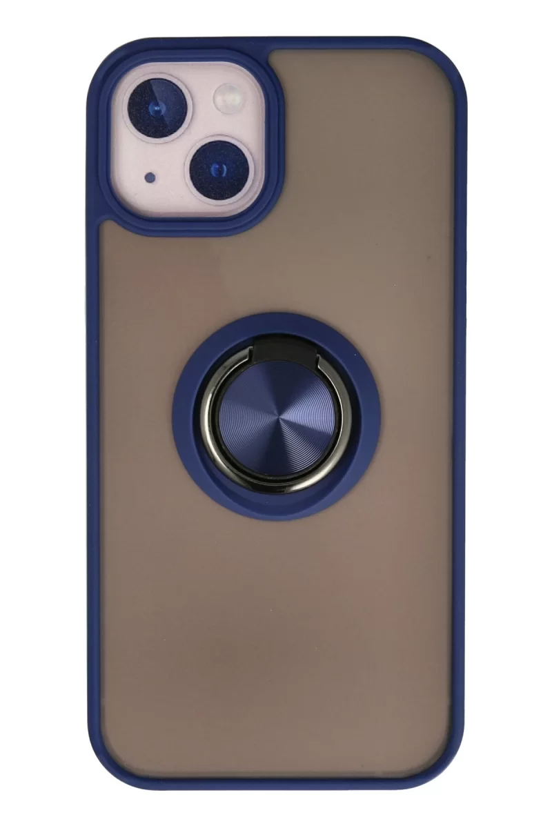 Newface Apple iPhone 15 Kılıf Montreal Yüzüklü Silikon Kapak - Lacivert