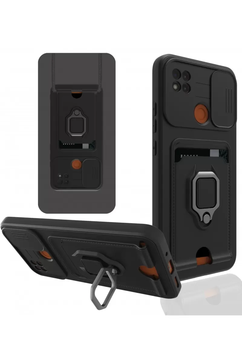 Newface Xiaomi Redmi 9C Kılıf Zuma Kartvizitli Yüzüklü Silikon - Siyah
