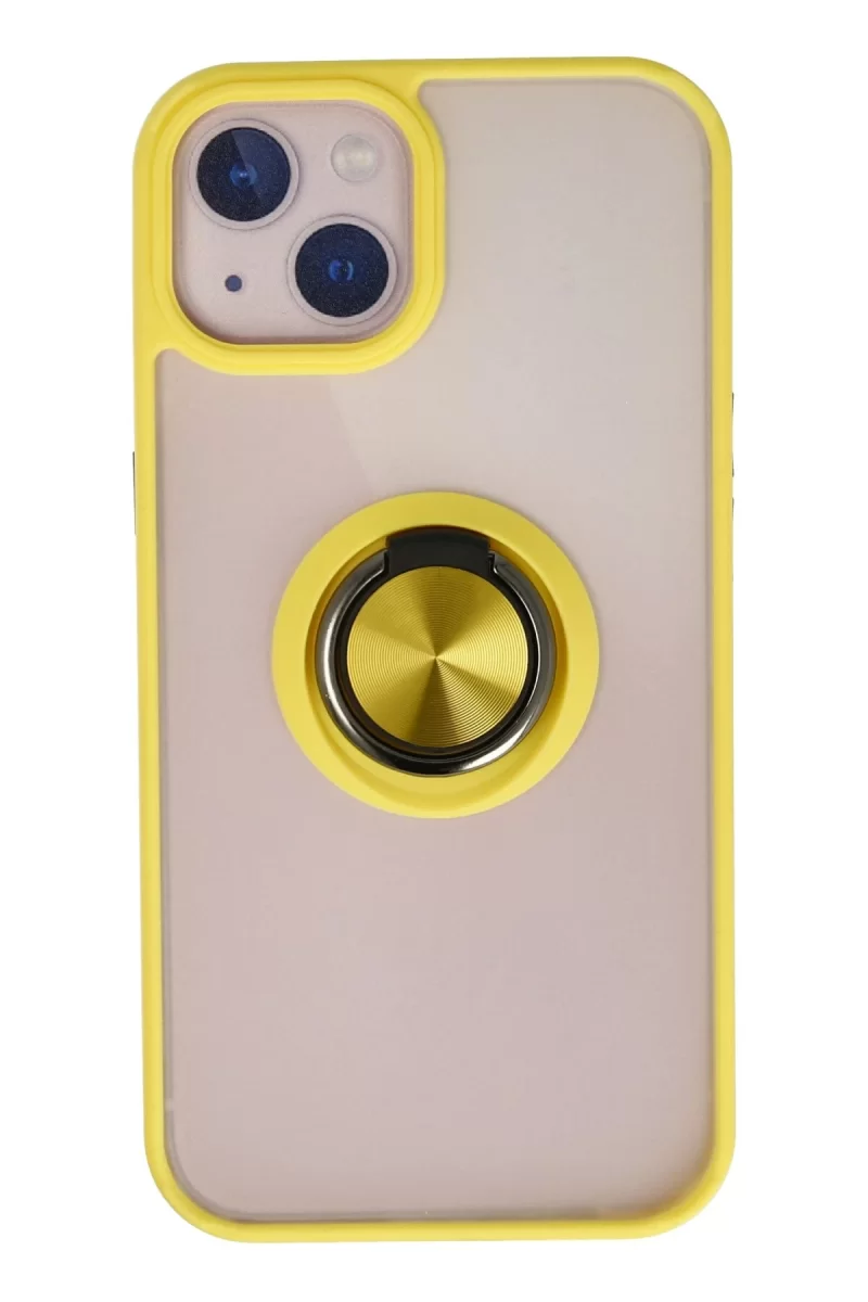 Newface Apple iPhone 15 Kılıf Montreal Yüzüklü Silikon Kapak - Sarı