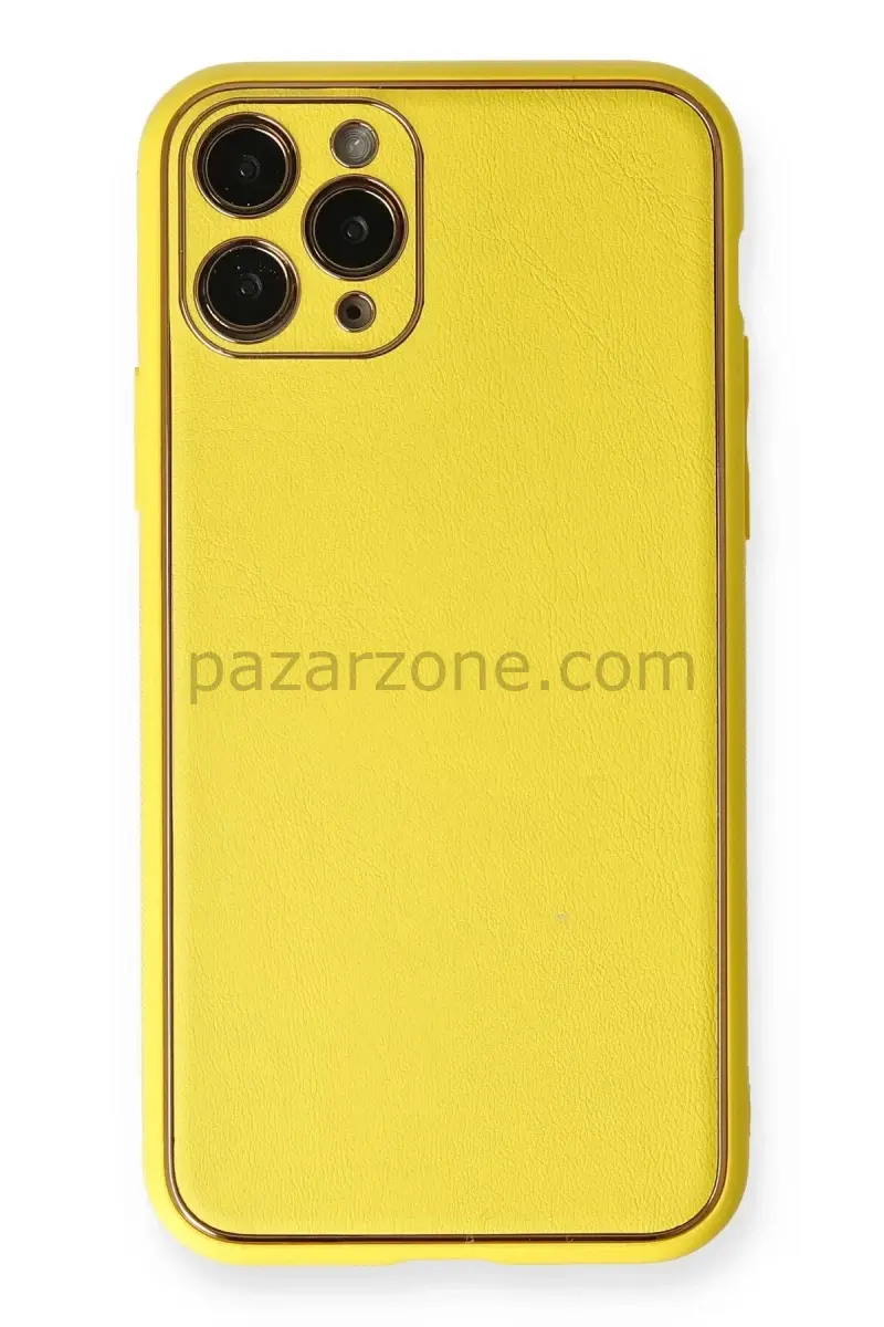 Newface Apple iPhone 11 Pro Kılıf Coco Deri Silikon Kapak - Sarı