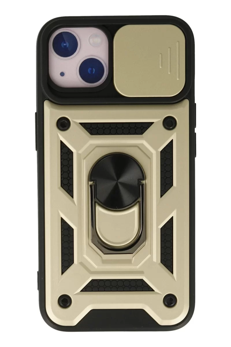Newface Apple iPhone 15 Kılıf Pars Lens Yüzüklü Silikon - Gold
