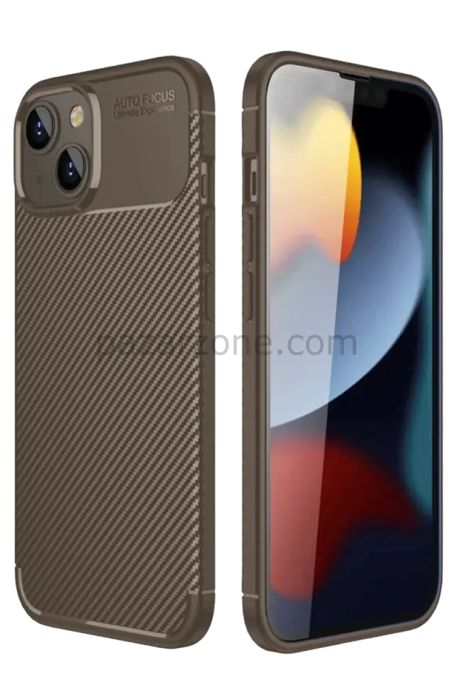 Newface Apple iPhone 14 Kılıf Auto Focus Karbon Kapak - Kahverengi