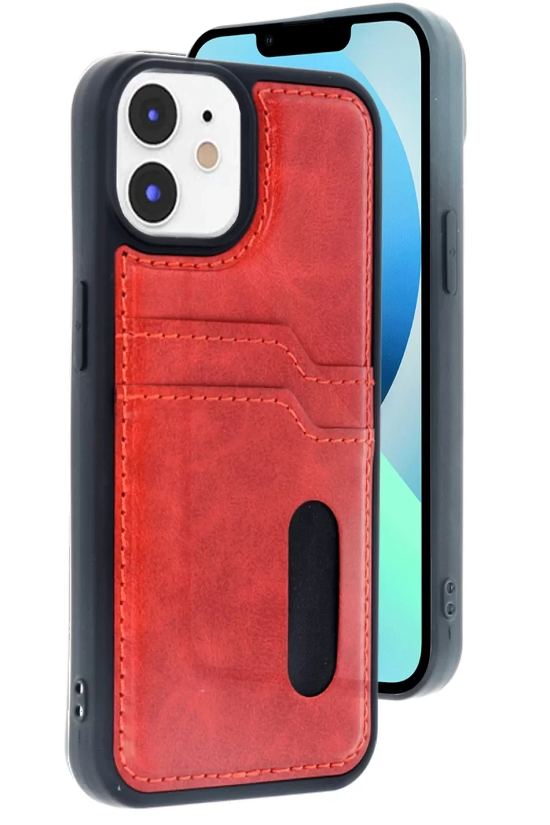 Newface Apple iPhone 11 Kılıf Sara Kartvizitli Deri Kılıf - Kırmızı