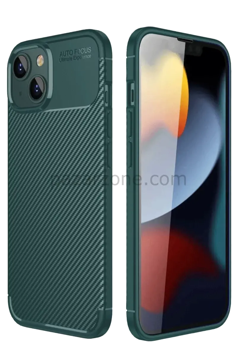 Newface Apple iPhone 14 Kılıf Auto Focus Karbon Kapak - Koyu Yeşil