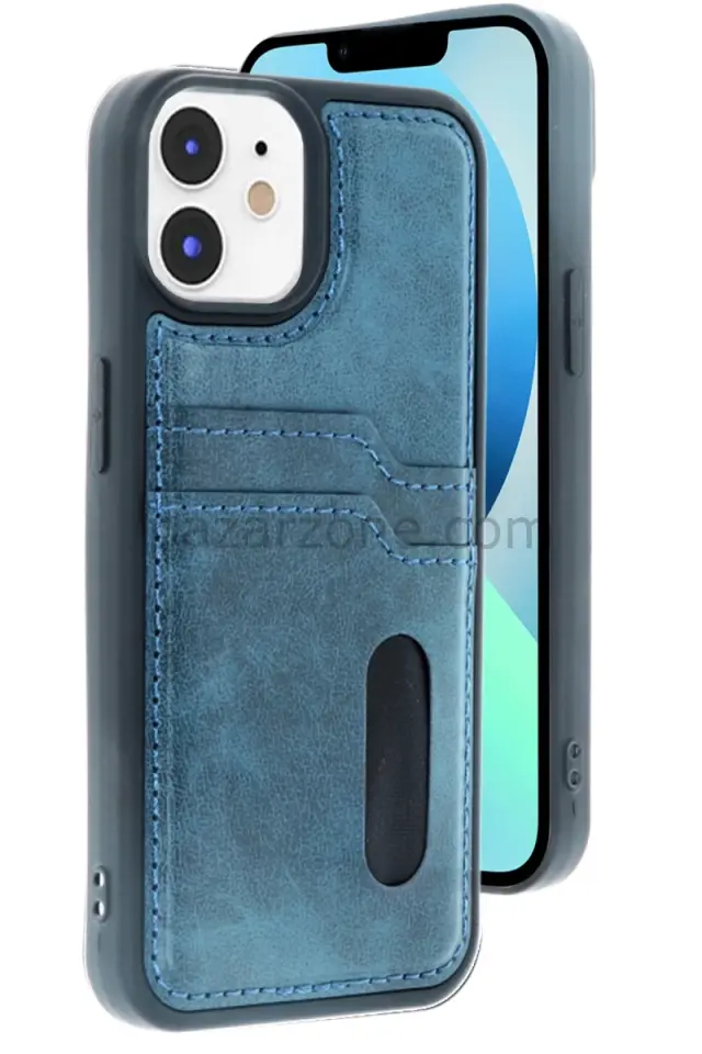 Newface Apple iPhone 11 Kılıf Sara Kartvizitli Deri Kılıf - Lacivert