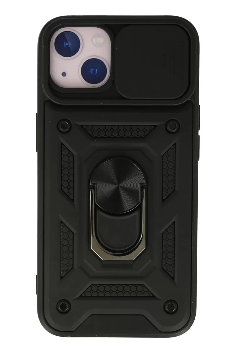 Newface Apple iPhone 15 Kılıf Pars Lens Yüzüklü Silikon - Siyah