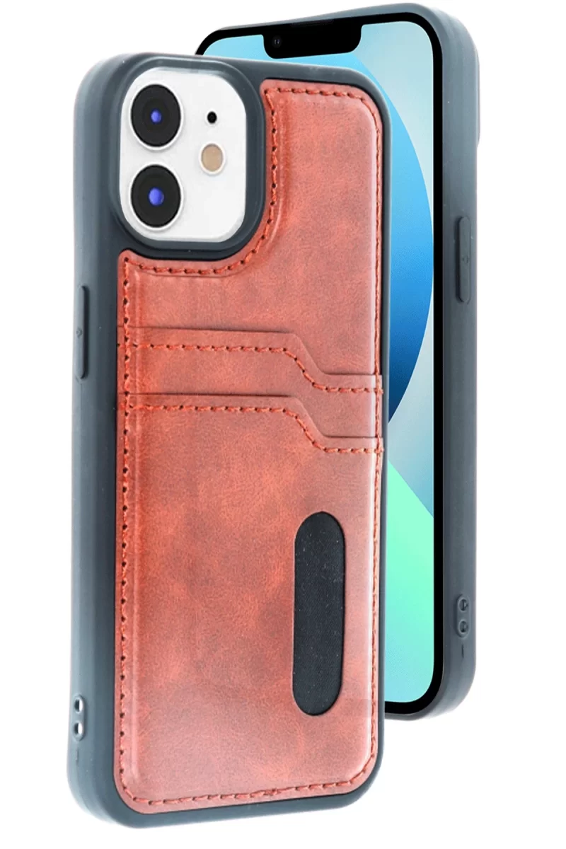 Newface Apple iPhone 11 Kılıf Sara Kartvizitli Deri Kılıf - Taba