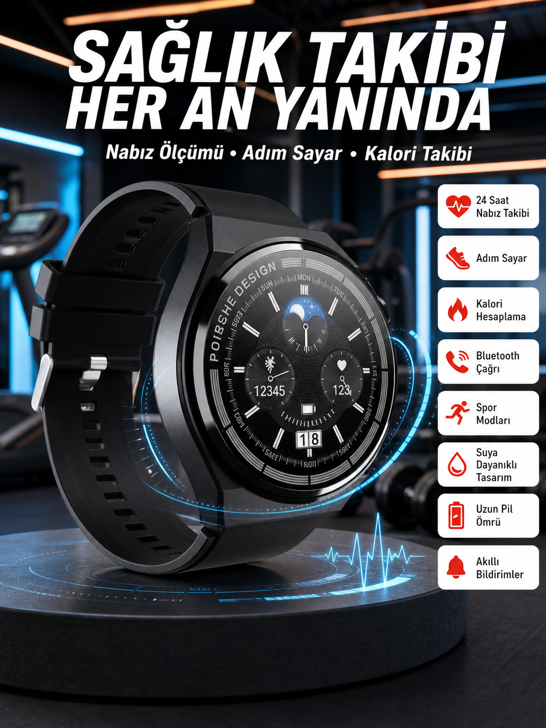 En Çok Tercih Edilen Akıllı Saat Amoled Ekran Nabız Sensörü GPS Uyumlu Adımsayar