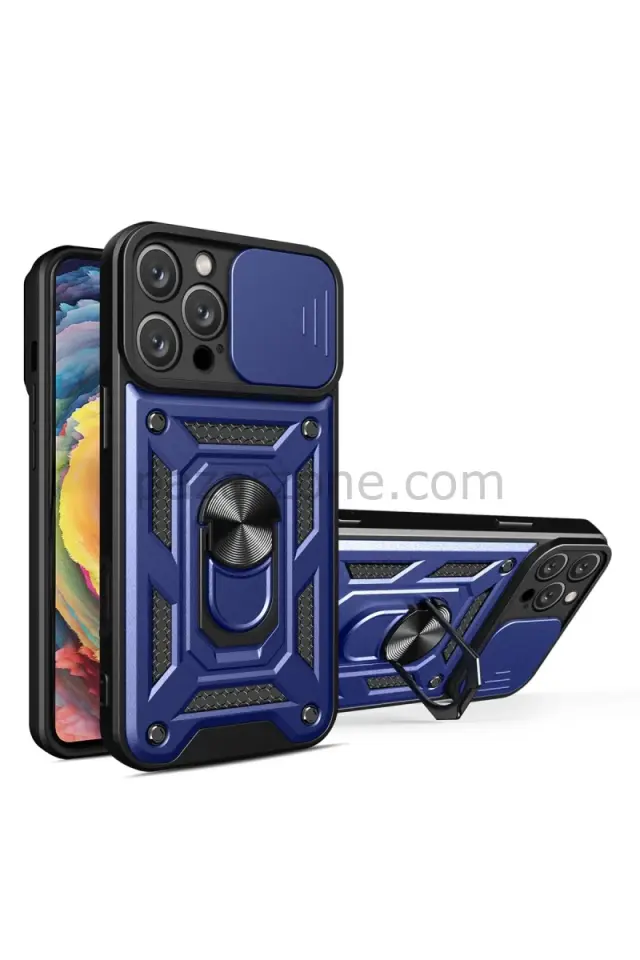 Newface Apple iPhone 16 Pro Kılıf Pars Lens Yüzüklü Silikon - Lacivert