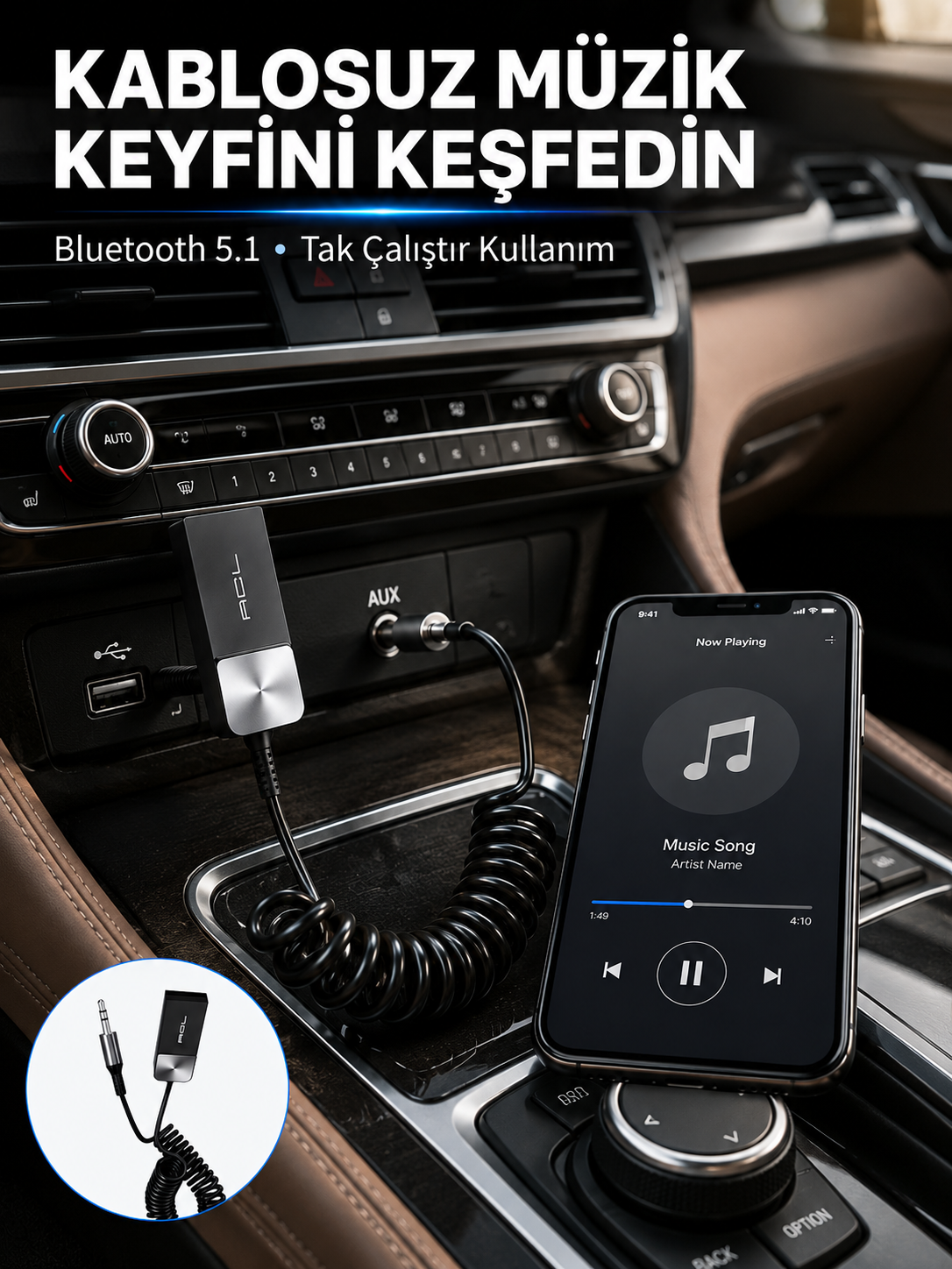 USB AUX Bluetooth Adaptörü Kablosuz Ses Aktarım Cihazı