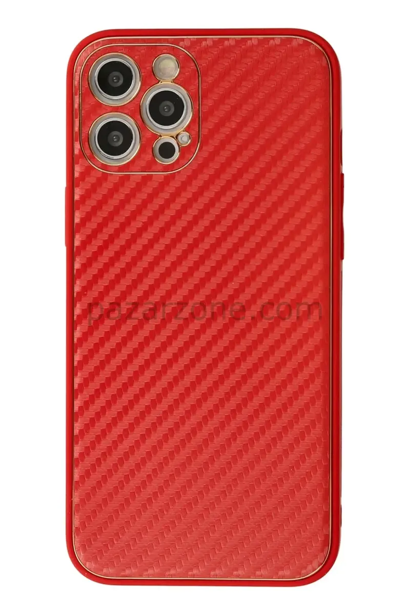 Newface Apple iPhone 12 Pro Max Kılıf Coco Karbon Silikon - Kırmızı