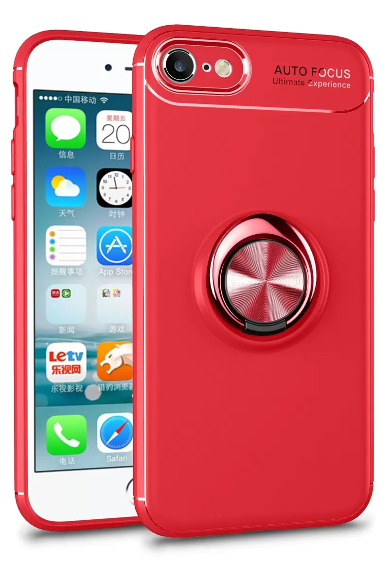 Newface Apple iPhone 7 Kılıf Range Yüzüklü Silikon - Kırmızı