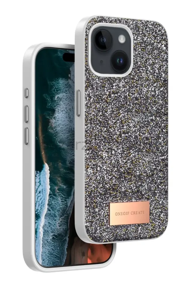 Onegif Apple iPhone 14 Bright Simli Kapak - Gümüş