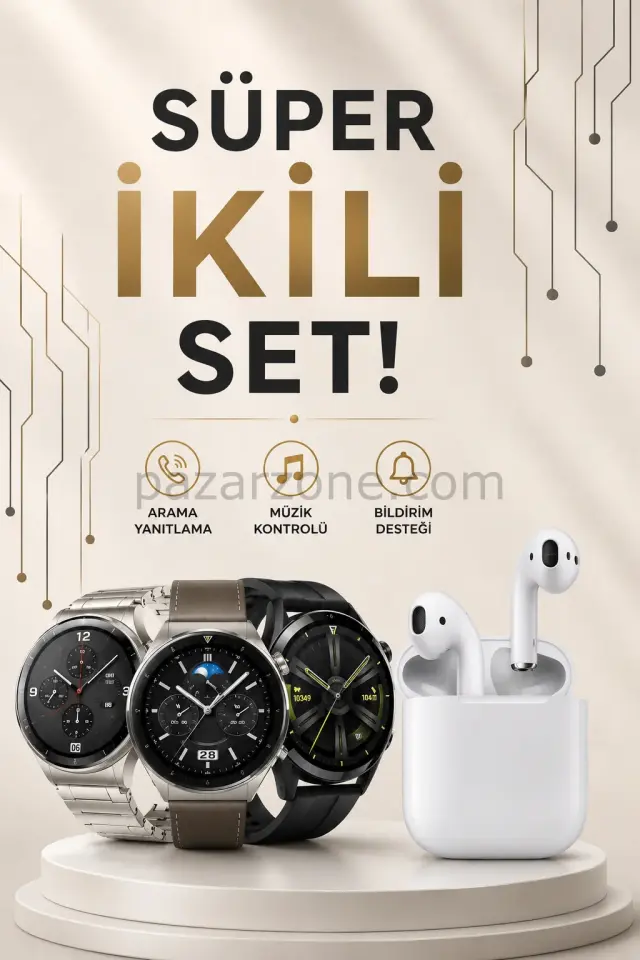Akıllı Saat ve Kulaklık Seti Dokunmatik Ekran 5.0 Bluetooth Bağlantılı Sesli Görüşme