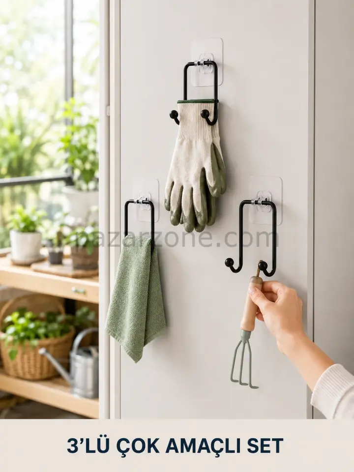 3 Adet Yapışkanlı Askılık Çok Amaçlı Ev Düzenleme Askı Seti