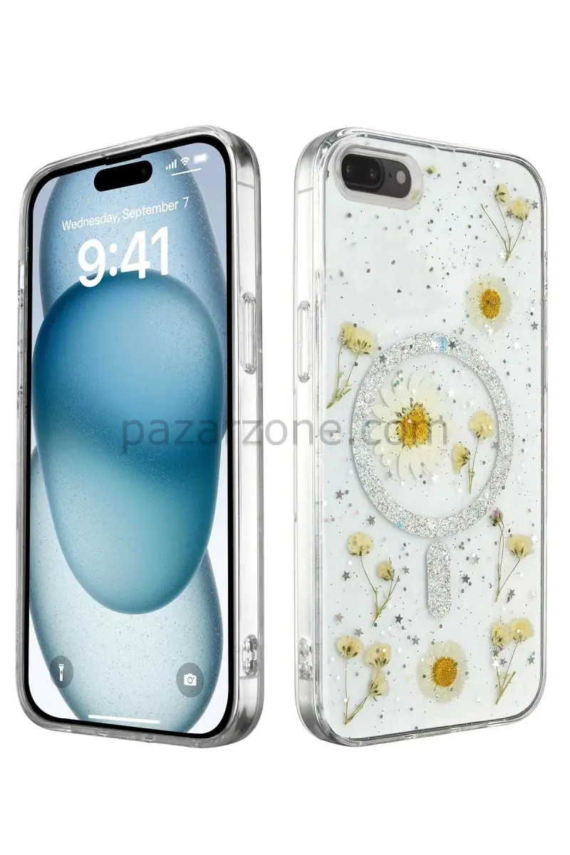 Newface Apple iPhone 7 Kılıf Daisy Simli Magsafe Kapak - Gümüş
