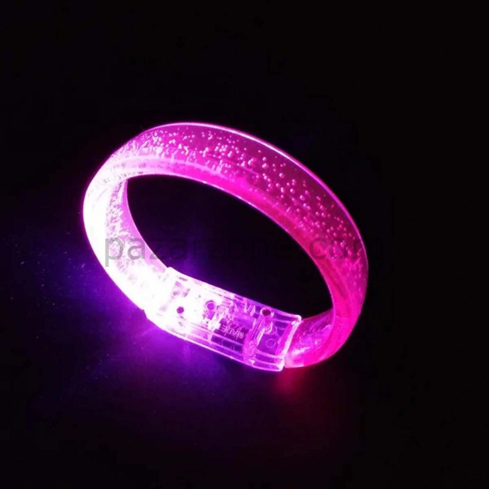 Pembe Led Işıklı Baskı Yapılabilen Pilli Bileklik Bilezik 1,5 Cm Genişlik