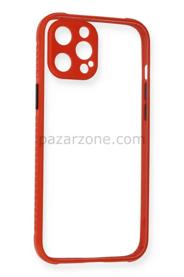 Newface Apple iPhone 12 Pro Kılıf Miami Şeffaf Silikon - Kırmızı