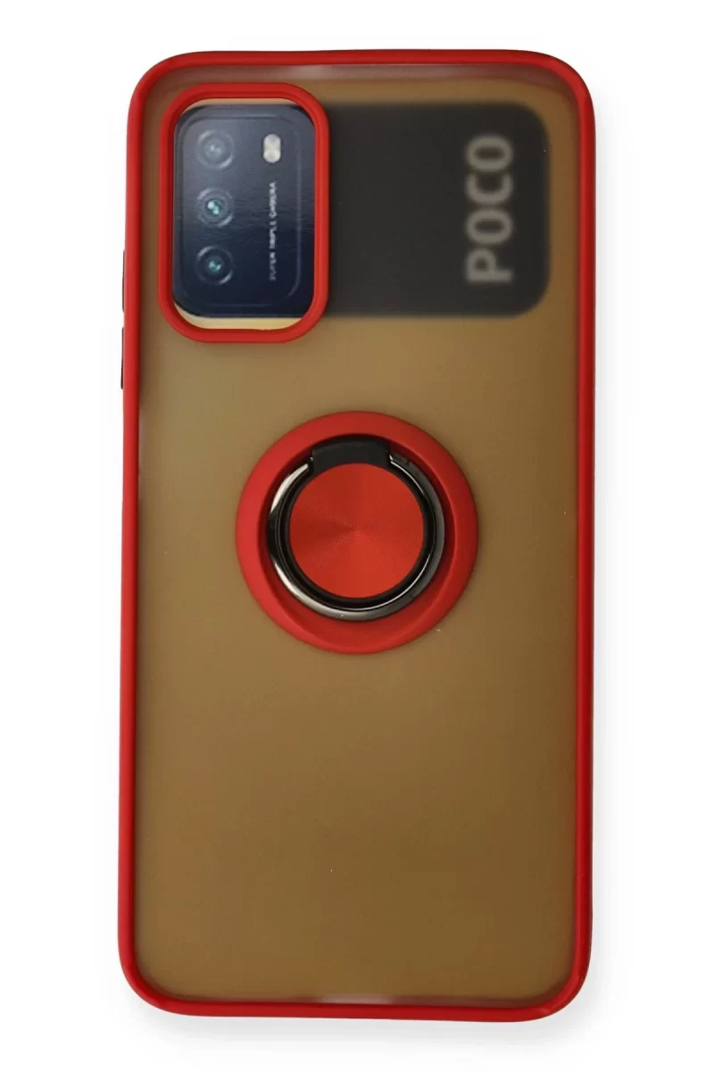 Newface Xiaomi Redmi 9T Kılıf Montreal Yüzüklü Silikon Kapak - Kırmızı