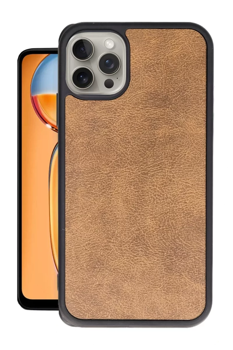 Newface Apple iPhone 15 Pro Kılıf Aras Deri Kapak - Taba