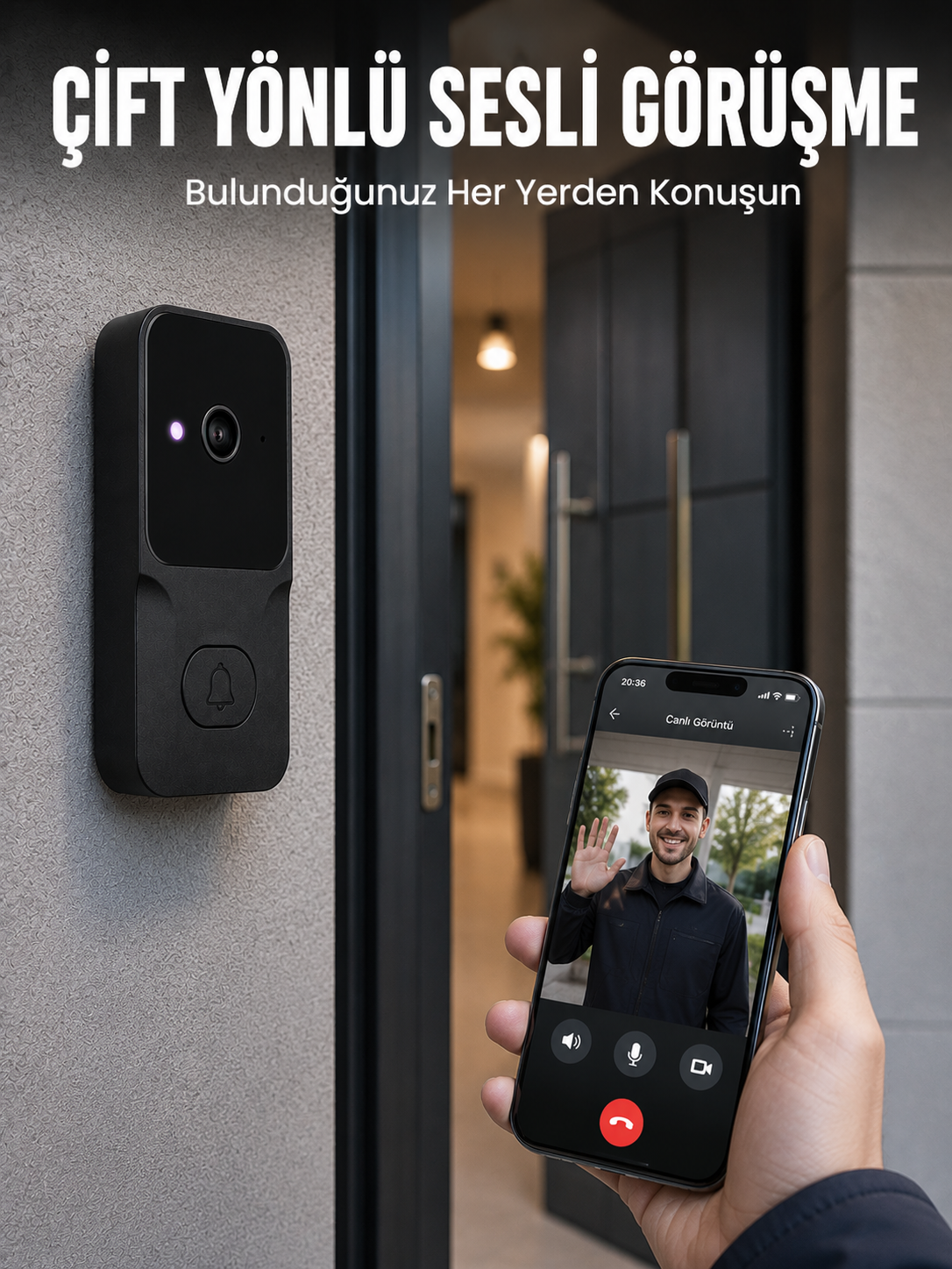 Wi-Fi Bağlantılı Akıllı Kapı Zili Telefon Kontrollü HD Güvenlik Sistemi