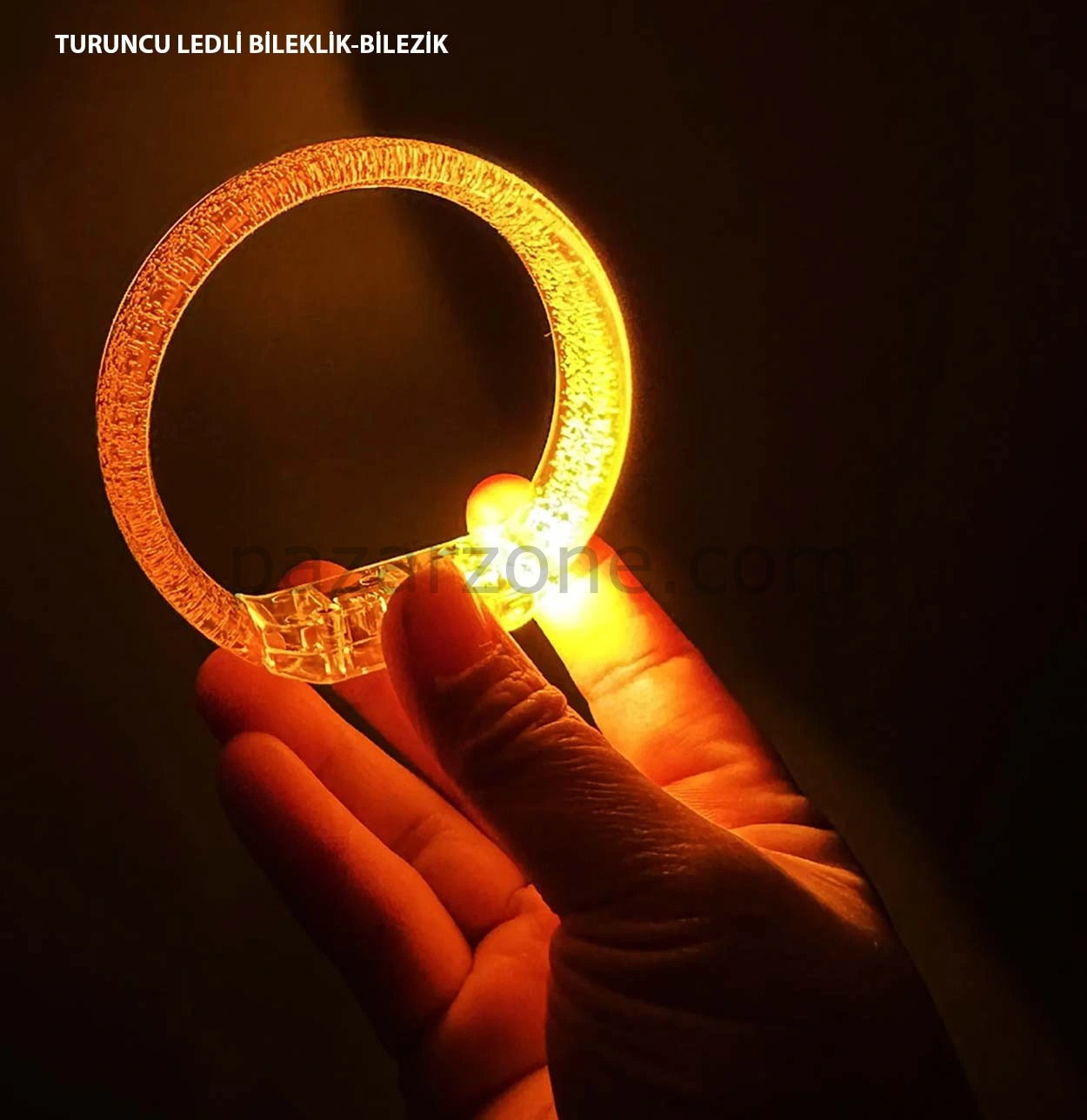 Turuncu Led Işıklı Baskı Yapılabilen Pilli Bileklik Bilezik 1,5 Cm Genişlik