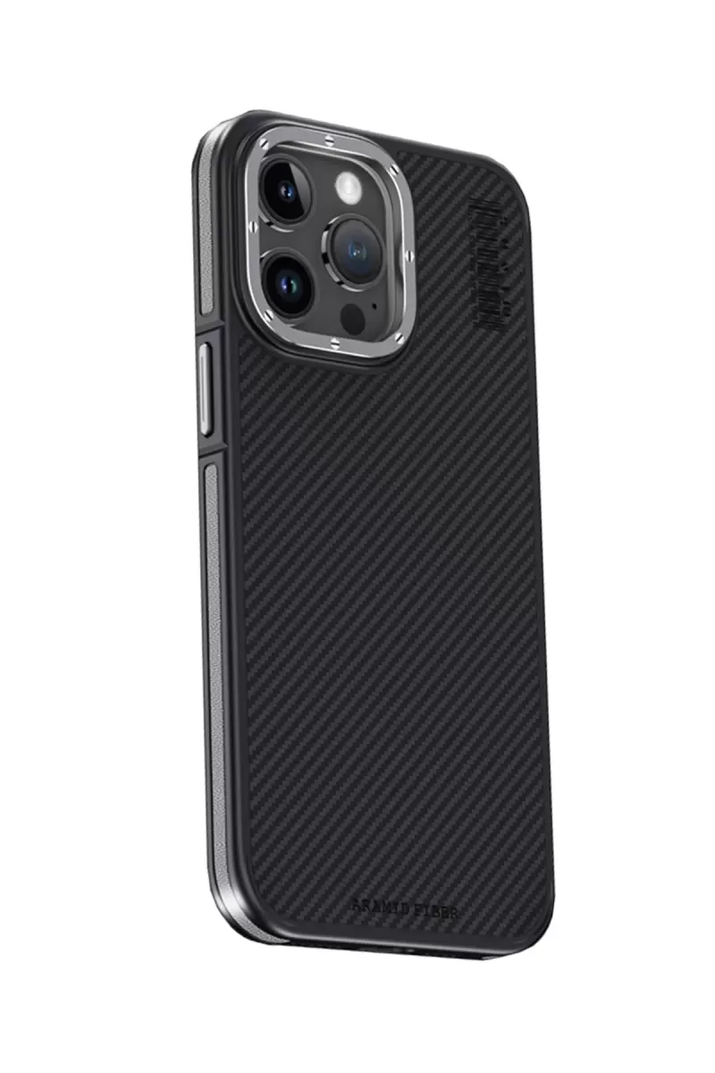Joko Apple iPhone 15 Pro Max Kılıf Aramid 600D Kevlar Karbon Fiber Magsafe Kapak - Gri