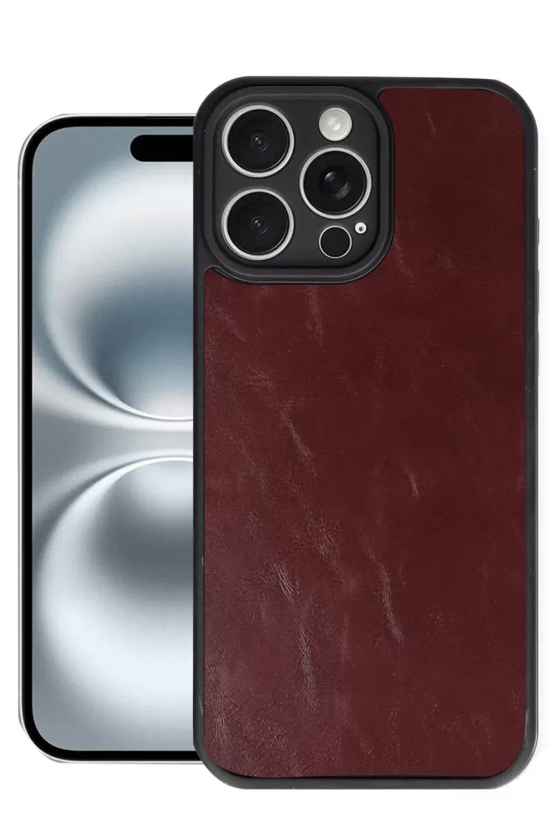 Newface Apple iPhone 16 Pro Max Kılıf Aras Deri Kapak - Bordo