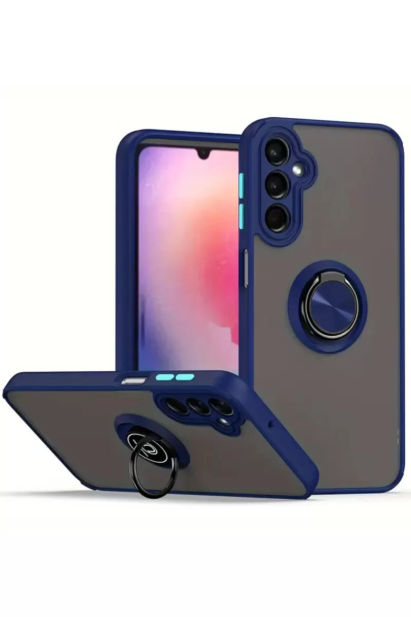 Newface Samsung Galaxy A16 5G Kılıf Montreal Yüzüklü Silikon Kapak - Lacivert