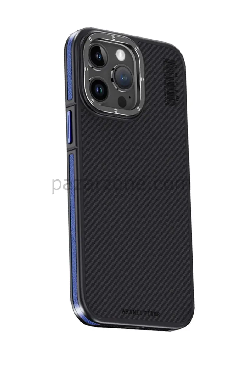 Joko Apple iPhone 15 Pro Max Kılıf Aramid 600D Kevlar Karbon Fiber Magsafe Kapak - Lacivert
