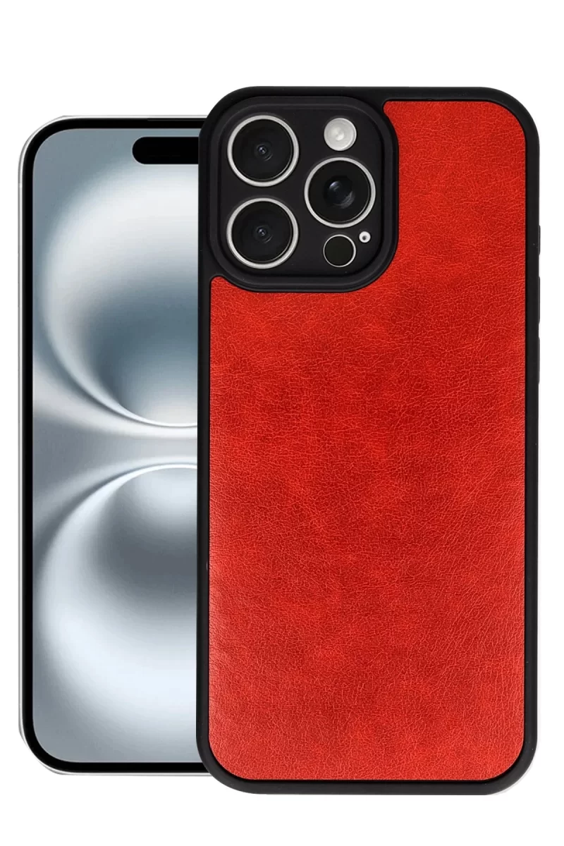 Newface Apple iPhone 16 Pro Max Kılıf Aras Deri Kapak - Kırmızı
