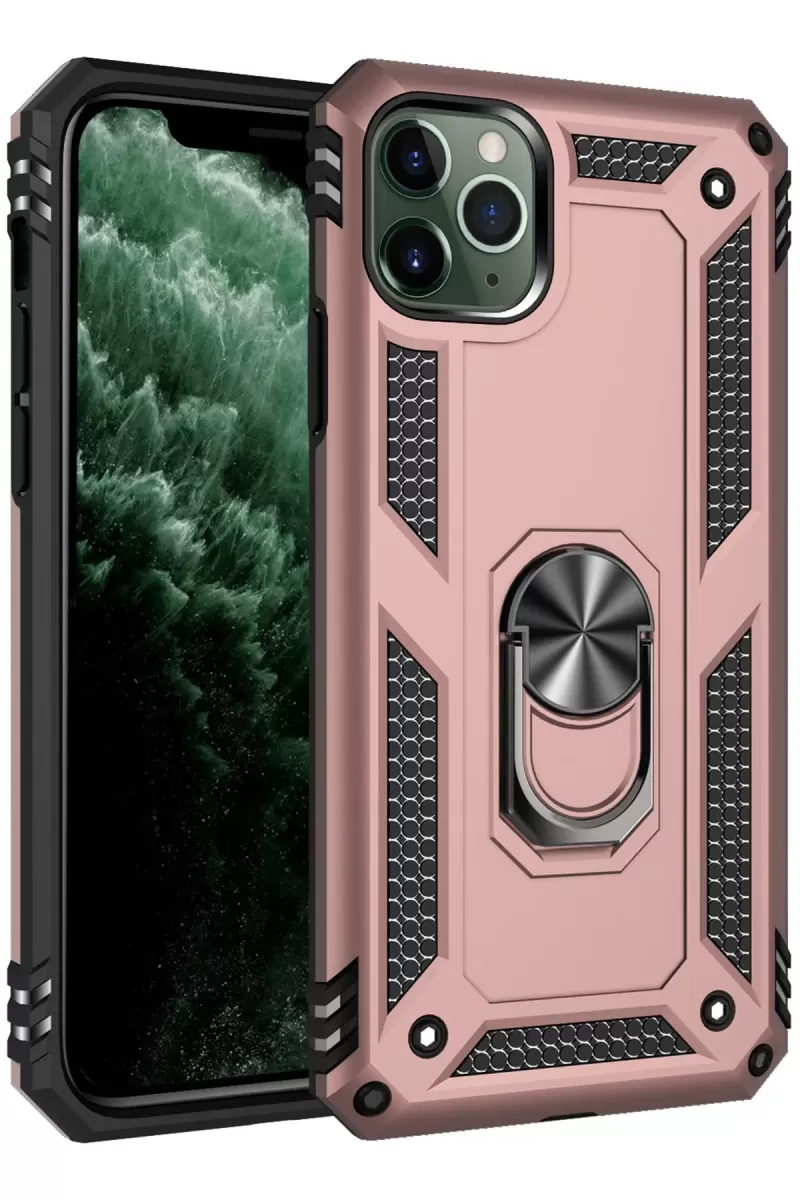 Newface Apple iPhone 11 Pro Kılıf Sofya Yüzüklü Silikon Kapak - Rose