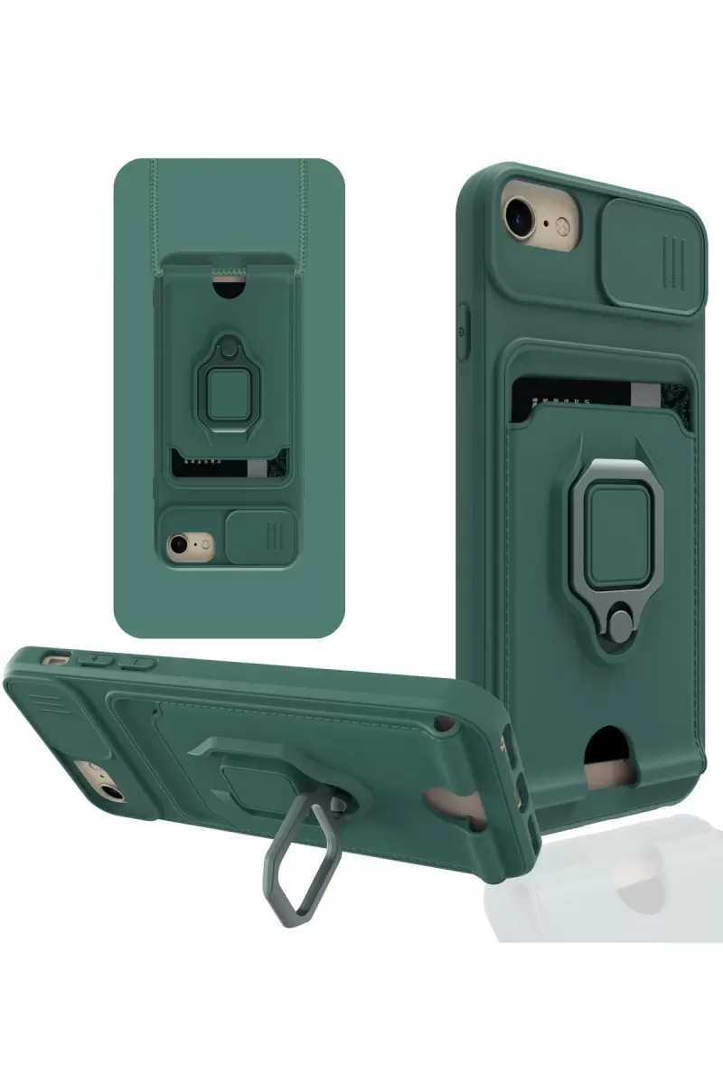 Newface Apple iPhone 7 Kılıf Zuma Kartvizitli Yüzüklü Silikon - Yeşil