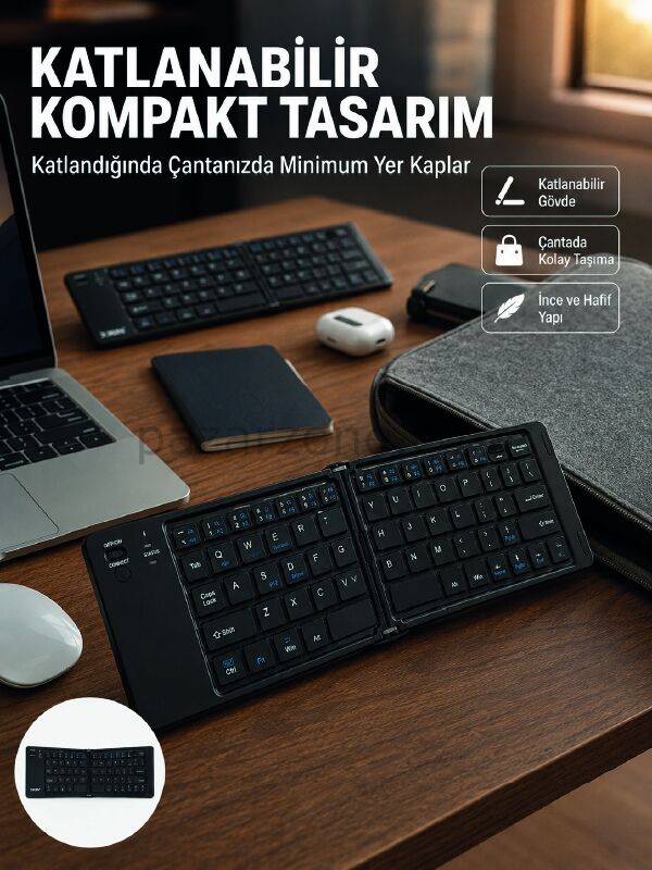 Kablosuz Katlanabilir Bluetooth Klavye Telefon Tablet Bilgisayar Uyumlu